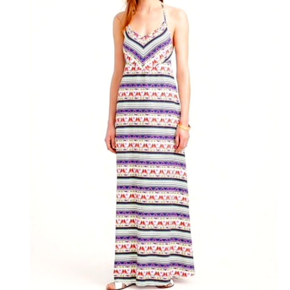 Mara Hoffman Halter Maxi Dress Colorful Stripe Parrot Print Long Dress Medium